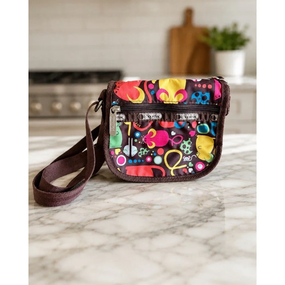 LeSportsac Crossbody & Shoulder Bag Multicolor Mouse Rat Print Zipper Pockets - Picture 1 of 16